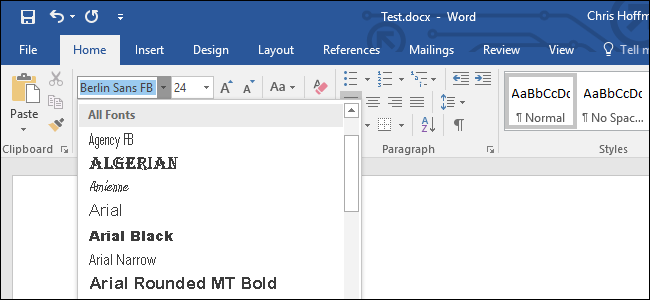 wide fonts in word
